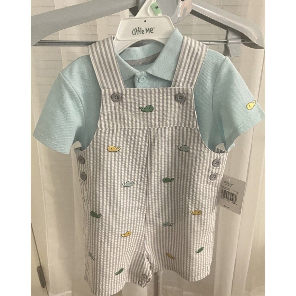 NWT little Me Boys 18M Whale Embroidered Set Grey & Blue 18 Months 2-Piece